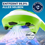 MAXXMEE Milbensauger Vibration weiß/limegreen mit HEPA-13 Filter und UV-C-Licht tötet 99,9 % Milben und Allergene.