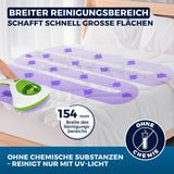 MAXXMEE Milbensauger Vibration weiß/limegreen mit 154 mm breitem Reinigungsbereich und UV-C-Licht ohne chemische Substanzen.