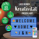 EASYmaxx LED-Leuchtkasten A4 mit 173 Buchstaben, Zahlen & Symbolen, 150 Mood Pics, Farbwechsel, Timer, USB- und Batteriebetrieb.