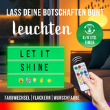 EASYmaxx LED-Leuchtkasten A4 mit 173 Buchstaben, Zahlen & Symbolen, 150 Mood Pics, Timer, Farbwechsel, Wunschfarbe und Flackern.