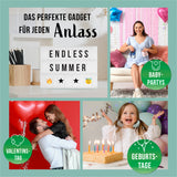 EASYmaxx LED-Leuchtkasten A4 mit 173 Buchstaben, Zahlen & Symbolen für individuelle Texte und Mood Pics als Party- und Wohnraumdeko.