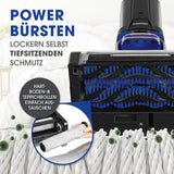 CLEANmaxx Teppichreiniger Pro+ zeigt Power-Bürsten für tiefsitzenden Schmutz, austauschbare Hartboden- und Teppichrollen.
