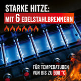 LANDMANN Gasgrill Rexon 6.1 cooK mit 6 Edelstahlbrennern und Temperaturen bis zu 900°C für vielseitiges Grillvergnügen.