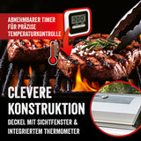 LANDMANN Gasgrill Rexon 6.1 cooK mit Deckel, Sichtfenster, integriertem Thermometer und abnehmbarem Timer für genaue Temperaturkontrolle.