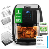 GOURMETmaxx Heißluftfritteuse - 9 l Ofen mit XXL-Zubehörset und Drehspieß, 1800 W, fettarmes Frittieren, 8 Programme, 185°C Display.