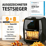 GOURMETmaxx Heißluftfritteuse - 9 l Ofen mit 1800 W, 9 Funktionen, XXL-Zubehörset und LCD-Touchdisplay.