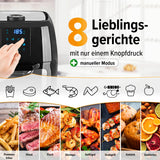 GOURMETmaxx Heißluftfritteuse 9 l mit 8 Programmen, Drehspieß, Touchdisplay für fettarmes Garen und schnelle Zubereitung.