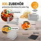 GOURMETmaxx Heißluftfritteuse 9 l mit XXL-Zubehörset inkl. Drehspieß, Grillkorb, Backgitter und spülmaschinengeeigneten Teilen.