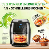 GOURMETmaxx Heißluftfritteuse 9 l Ofen mit XXL-Zubehörset, 1800 W, 55 % weniger Energiekosten, schnelleres Kochen, Drehspieß inklusive.