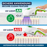 CLEANmaxx Milbensauger Vibration mit automatischer UV-C-Lichtabschaltung für sichere Anwendung auf Matratzen und Heimtextilien.