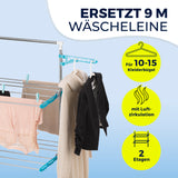 EASYmaxx Elektro-Wäscheständer 900 mit Rollen, 2 Etagen & 2 Bügel-Seitenflügeln, 9 m Trockenlänge, Luftstrom-Technologie.