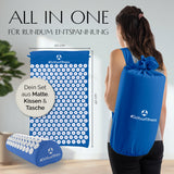 DoYourFitness Akupressur-Set Jimuta 20x20x42 cm blau mit Matte, Kissen und Tasche für ganzheitliche Entspannung.