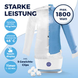 CLEANmaxx Hemdenbügler PRO STEAM mit 1800 Watt, Touchdisplay, Timer und 5 Gewichts-Clips für schnelles Trocknen und Bügeln.