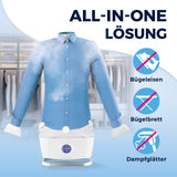 CLEANmaxx Hemdenbügler PRO STEAM weiß, automatisch auffrischen, trocknen und bügeln, ersetzt Bügeleisen, Brett & Dampfglätter.