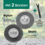 EASYmaxx Fugenreiniger elektrisch 140 Watt grün mit 2 Bürsten Nylon und Stahl für verschiedene Verschmutzungen und Schraubenschlüssel.