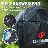 LANDMANN Wetterschutzhaube Premium 90x70x70cm schwarz, regenabweisend, 600D Polyester, wasserdicht, UV-beständig, robuste Abdeckhaube für Grill.