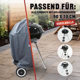 LANDMANN Wetterschutzhaube Premium 90x70x70 cm grau, UV-beständig, wasserdicht, reißfest, passend für Kugelgrills mit 90x70 cm Maße.
