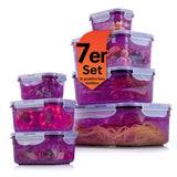 GOURMETmaxx Frischhaltedosen Klick-it 7-teilig lila/transparent mit 4-fach-Klickverschluss, stapelbar, mikrowellen- und spülmaschinengeeignet.