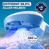 CLEANmaxx Milbensauger Vibration mit UV-C-Licht entfernt 99,9 % Milben, UV-C sterilisiert bei 280 nm, blau/weiß.