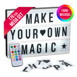 EASYmaxx LED-Leuchtkasten in Schwarz/Weiß mit 173 Buchstaben & Symbole, Timerfunktion und Farbwechsel, ideal für individuelle Botschaften.