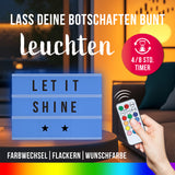 EASYmaxx LED-Leuchtkasten in Schwarz/Weiß mit 173 Buchstaben & Symbole, mit Timer und Farbwechsel für individuelle Textbotschaften.