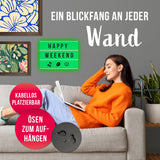 EASYmaxx LED-Leuchtkasten in Schwarz/Weiß mit 173 Buchstaben & Symbole als individuelle Wanddekoration mit Timerfunktion.