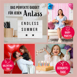 EASYmaxx LED-Leuchtkasten in Schwarz/Weiß mit 173 Buchstaben & Symbole für individuelle Textbotschaften und Partydekoration.
