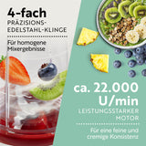GOURMETmaxx Mr. Magic 400 W in Rot/Weiß mit 4-fach Edelstahlklinge und 22.000 U/min für cremige Mixergebnisse.