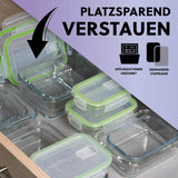 GOURMETmaxx Glas-Frischhaltedosen Klick-it 8-tlg. Limegreen, stapelbar, spülmaschinengeeignet, platzsparend verstauen.