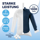 CLEANmaxx Hemdenbügler PRO KOMPAKT mit max. 1000 Watt, Heißluft-Technologie, Timer und 5 Gewichts-Clips für faltenfreie Hemden.