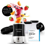 GOURMETmaxx Nutrition Mixer Deluxe 11-tlg. Edelstahl/schwarz mit Zubehör für Smoothies, Shakes und gesunde Mixgetränke.