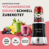 GOURMETmaxx Nutrition Mixer Deluxe 11-tlg. Edelstahl/schwarz mit 1000 Watt für schnelle, vitaminreiche Drinks und einfache Reinigung.