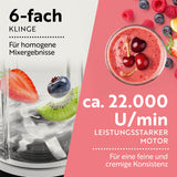 GOURMETmaxx Nutrition Mixer Deluxe 11-tlg. mit 6-fach Klinge und leistungsstarkem Motor für cremige Smoothies und feine Konsistenz.