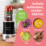 GOURMETmaxx Nutrition Mixer Deluxe 11-tlg. Edelstahl/schwarz mit Früchten, ideal für Smoothies, Dips, Shakes und kalte Soßen.