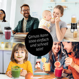 GOURMETmaxx Nutrition Mixer Deluxe 11-tlg. - Edelstahl/schwarz mit Vitamindrinks, Smoothies und Babynahrung im Einsatz für gesunden Genuss.