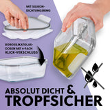 GOURMETmaxx Glas-Frischhaltedosen Klick-it mit Mikrowellen-Ventil, 6-teilig, grau, auslaufsicher mit 4-fach-Klickverschluss und Silikon-Dichtungsring.