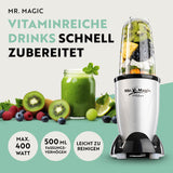 GOURMETmaxx Mr. Magic 4-tlg. in Schwarz/Silber Mixer mit 400 Watt, 500 ml Fassungsvermögen, einfach zu reinigen, für schnelle Vitaminshakes.