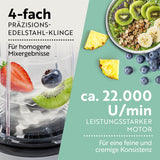 GOURMETmaxx Mr. Magic 4-tlg. Schwarz/Silber mit 4-fach Präzisionsklingen und leistungsstarkem Motor für cremige Mix-Ergebnisse.