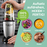 GOURMETmaxx Mr. Magic 4-tlg. in Schwarz/Silber – kompakter Mixer für Smoothies, Shakes, Dips und kalte Soßen, einfache Bedienung.
