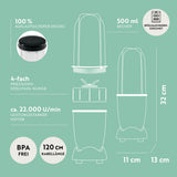 GOURMETmaxx Mr. Magic 4-tlg. Schwarz/Silber mit 4-fach Edelstahlklinge, 500 ml Becher und auslaufsicherem Deckel, BPA-frei, spülmaschinengeeignet.
