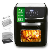 MAXXMEE Heißluft-Fritteuse Digital 12 l schwarz mit 12 Programmen und großem Fassungsvermögen für fettarme Zubereitung.