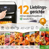 MAXXMEE Heißluft-Fritteuse Digital 12 l schwarz mit 12 Programmen für Pommes, Steak, Fisch, Shrimps, Grill und mehr, Touch-Bedienung.