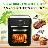 MAXXMEE Heißluft-Fritteuse Digital - 12 l Fassungsvermögen - schwarz mit Touch-Display und schneller, energiesparender Zubereitung.