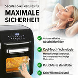 MAXXMEE Heißluft-Fritteuse Digital 12 l schwarz mit Touch-Display, automatischer Abschaltfunktion und Cool-Touch-Technologie für mehr Sicherheit.