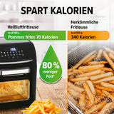 MAXXMEE Heißluft-Fritteuse Digital 12 l spart Kalorien mit 80 % weniger Fett als herkömmliche Fritteusen bei Pommesfrites.