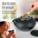 LUMALAND Geschirr-Set Asia Hobnail Design - 3-tlg. gusseiserne Teekanne mit Bambuslöffel und Edelstahlsieb ideal für losen Tee.