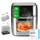 GOURMETmaxx Heißluftfritteuse 12 l mit Touchdisplay, Drehspieß, 1800 W, Edelstahl/schwarz, 10 Programme, fettarm und sparsam.