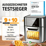 GOURMETmaxx Heißluftfritteuse 12 l mit Touchdisplay, 1800 W, Edelstahl, 9 Funktionen, 10 Programme, Timer, bis 200 °C, antihaftbeschichtet.