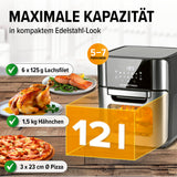 GOURMETmaxx Heißluftfritteuse 12 l, Edelstahl/schwarz, XXL-Ofen mit Touchdisplay, Drehspieß, für 5–7 Personen, multifunktional.