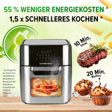 GOURMETmaxx Heißluftfritteuse 12 l mit Touchdisplay und Drehspieß, effizient, schnell und energiesparend für vielseitige Gerichte.